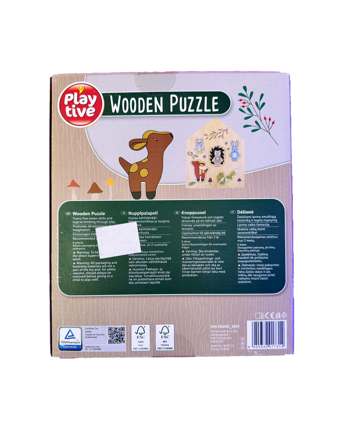 Wooden Peg Puzzle - Forest Friends