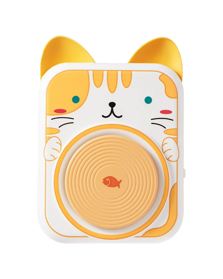 Cat-shaped camera with a white border on a white background